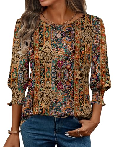 Image of Zeagoo Tops for Women 2025 3/4 Sleeve Blouses Dressy Casual Womens Round Neck Tunics Fall Shirts