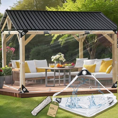 Plane Transparent mit Ösen Wasserdicht Reißfest Abdeckplane mit Seil 420g/m PVC Outdoor Vorhang für Gartenmöbel Pflanzen Gewächshaus Pet Hutch Dach 1x1m