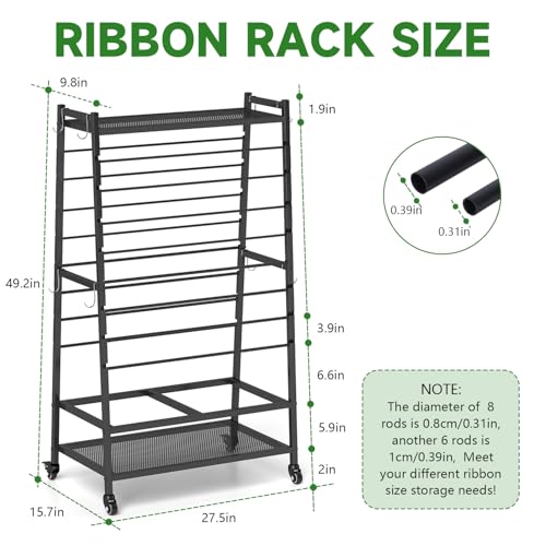 Image of Ribbon Holder-Ribbon Organizer, Double-Sided Ribbon Holder Organizer Rack,Large Capacity Rolling Gift Wrap Rack Ribbon Organizer for Craft Room