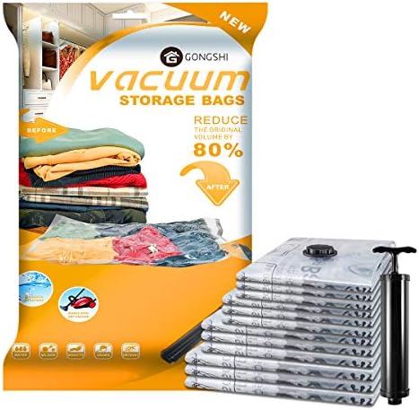 Vacuum Storage Bags (3 x Jumbo, 3 x Large, 3 x Medium, 3 x Small), Space Saver Sealer Compression Bags with Travel Hand Pump for Blankets, Comforters, Pillows, Clothes Storage