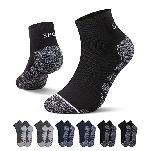 VoJoPi Sneaker Socken Herren, 5 Paar Baumwolle Sportsocken mit Dicke Frotteesohle, Laufsocken für Freizeit, Fitness, Laufen, Joggen - Atmungsaktive, Dämpfung, Anti-Blister, Schwarz Grau, Größe 39-46 4 L&K 6 Paar Herren Thermo Sneaker Socken Baumwolle Sportsocken Dicke Gepolsterte-Sohle 3-Farben-Set 2105a 39-42