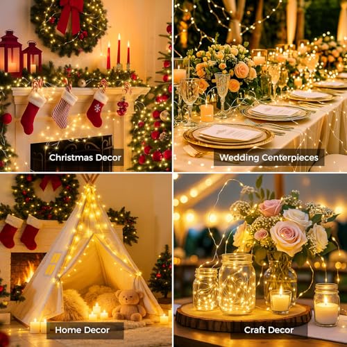 litogo 6 Stück/3 Modi Mini Lichterkette mit Batterie, 2M 20 LED Lichterkettenbatterie, Wasserdicht Kleine Lichterketten Batteriebetriebene für Hochzeit Party Innen Weihnachten Deko, Warmweiß