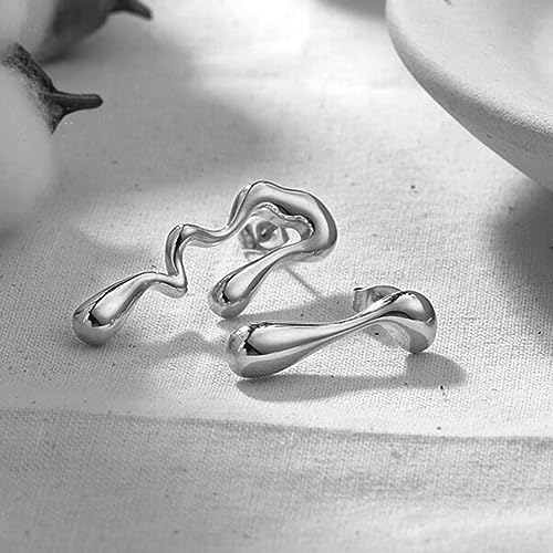 Irregular Waterdrop Earrings Mismatched Earrings, Melting Liquid Asymmetrical Stainless Steel Drop Earrings, Gold Statement Earrings for Women3