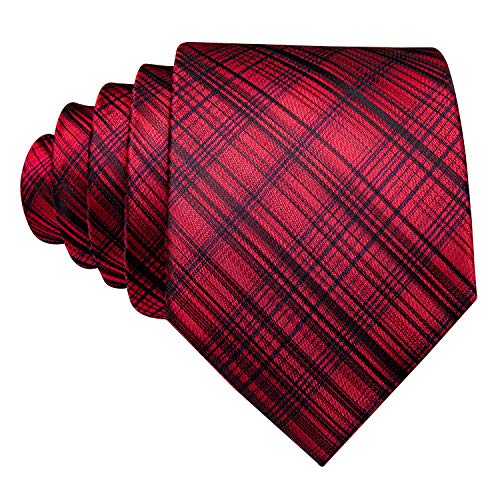 Image of Barry.Wang Tie Sets for Men Silk Stripe Necktie Woven Checkered Handkerchief Cufflinks Formal Business Wedding
