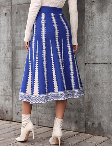 Tanming Womens Casual Knit Skirt High Elastic Waist A line Aztec Midi Skirts Vocation Outfits2