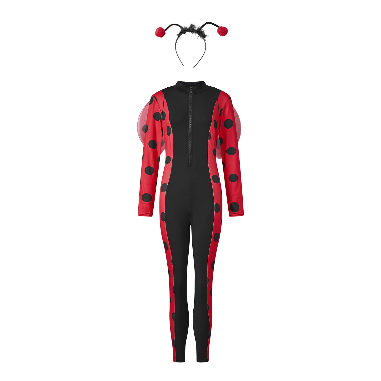 SANSIWU Women Animal Cosplay Costume Funny Ladybug Cosplay Layer Ruffle Mini Dress Hair Hoop Wings Deluxe Dress Up Outfit Clubwear (M-01, S) — image 1