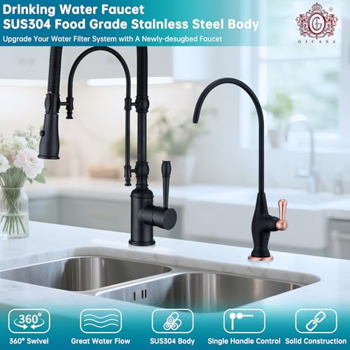 Image of Sink Drinking Water Faucet, Sink Water Filter System, Suitable for Most Reverse Osmosis or Water Filtration Systems, Stainless Steel Reverse Osmosis Faucet for Kitchen Bar, Black+ Red Copper
