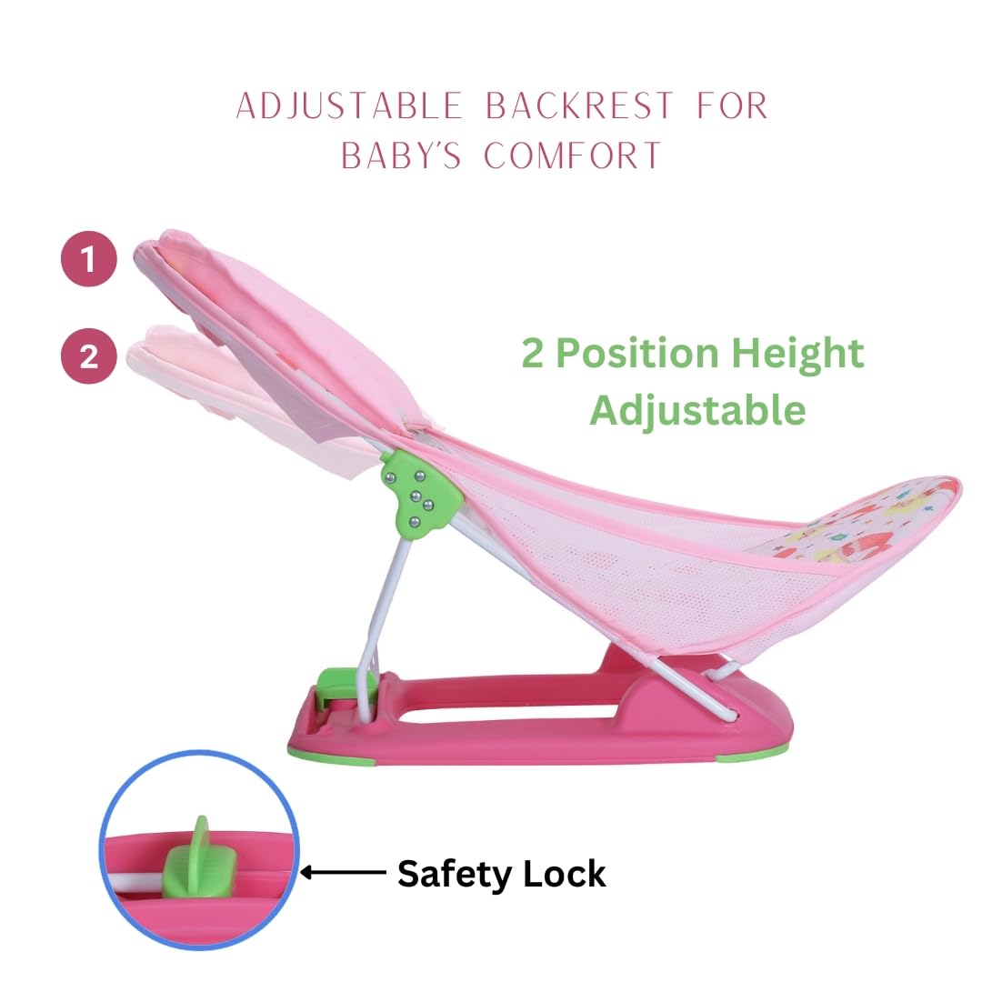 Infanto Baby Bather – Adjustable, Non-Slip & Foldable Bath Seat Chair for Newborns (0-12 Months) (Pink) - Image 5 thumbnail