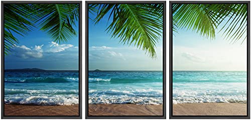 wall26 Sunset on Seychelles Beach Framed Canvas Art Wall Art - 24"x36"x3 Black