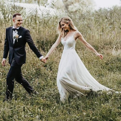 Dexinyuan Simple Beach Wedding Dresses for Bride 2025 Chiffon Lace A Line Backless Bohemian Bridal Gowns for Women4