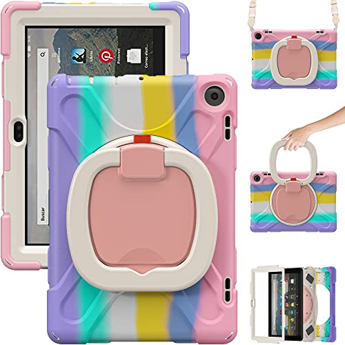 縦置き 横置き Fire HD 8 / HD 8Plus 2022 ケース 耐衝撃 360度旋回 Fire HD 8 プラス タブレット カバー 頑丈 ショルダーストラップ ハンドベルト 肩掛け 回転 PC シリコン ペンホルダー付き (Fire HD 8