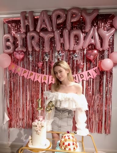 Image of Pink Happy Birthday Balloon Banner, 16 Inch Light Pink Happy Birthday Foil Letter Balloons, Sweet HBD Decorations for Baby Girl, First Birthday, Toddler, Baby Shower, Photo Backdrop