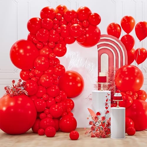 Image of PartyWoo Red Balloons 127pcs Different Sizes of 36 18 12 10 5 Inch Red Balloon Arch Kit Garland for Birthday Graduation Bachelorette Citizenship Anniversary Cherry Casino Party Decorations Red-Y57