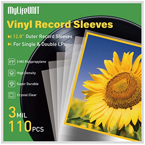 MyLifeUNIT Schallplattenhüllen, 3 mm dicke Schallplattenhüllen außen für Einzel- und Doppel-LP-Albumhüllen (110 Stück, 32,5 x 32,5 cm) Cover