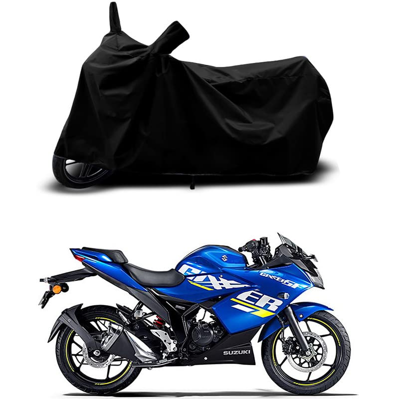 Image of 100% Scratchproof /UV-Rays /Heat Protection /Birds Dropping /Water Resistant /Dust Proof /Waterproof /Full Bike Scooty Two Wheeler Body Cover Compatible for Suzuki Gixxer SF All Varients[Black]