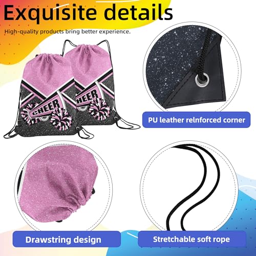 6 Pcs Cheer Drawstring Backpack Cheerleading Drawstring Bag Cheer Accessories Gifts for Cheerleaders (Pink)2