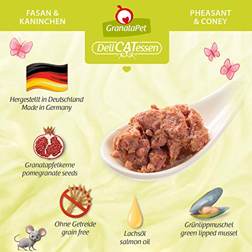 GranataPet DeliCatessen Fasan & Kaninchen, Nassfutter für Katzen, Katzenfutter für Feinschmecker, Futter ohne Getreide & ohne Zuckerzusätze, 6 x 400 g