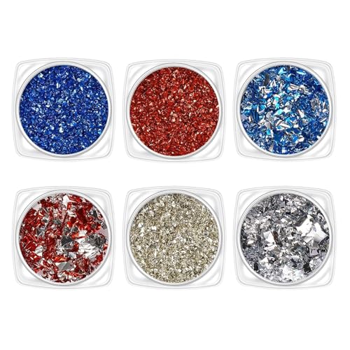 Ongles Pailletés – 8,8 X 5,9 X 1,4 Cm, Paillettes Étoiles Patriotiques Pour Le Jour De L'indépendance | Poudre Scintillante Pour Ongles 4 Juillet | Pour...