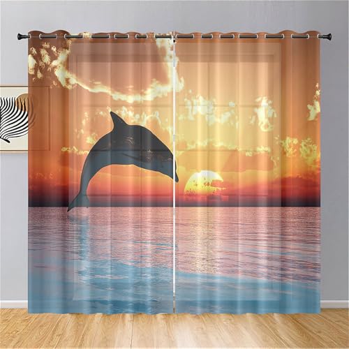Odot Rideau Voilage Semi Occultant Salon,Motif Vagues de l'Océan 3D Rideaux Voilages avec Oeillets 2 Panneaux Rideaux Voile Semi Transparent Rideau Occultant Fenêtre...