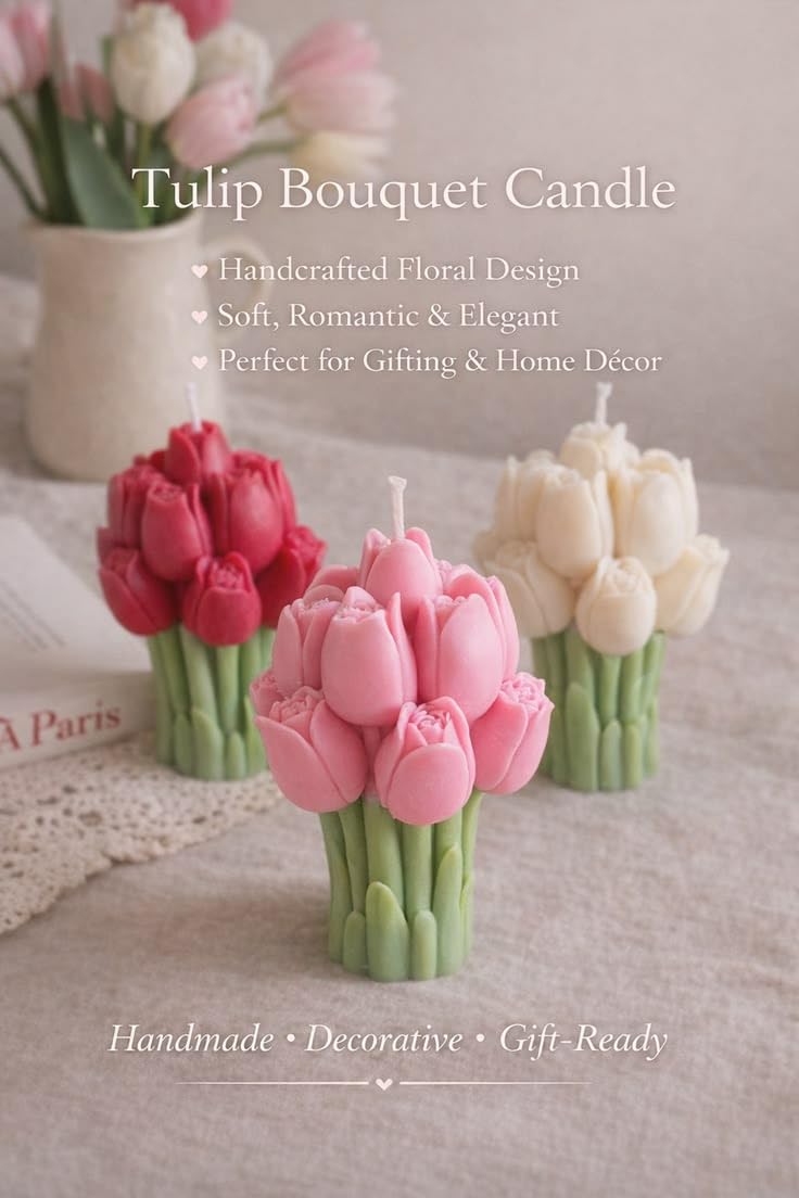 Flamora Tulip Bouquet Decorative Candle – Luxury Floral Candle for Home Décor & Gifting (Pack of 3) (Red,White and Pink)-picture-18