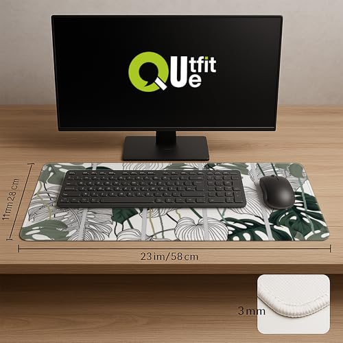 Image of Printed Gaming Mousepad - Premium Stitched Edges, Smooth Surface,Size 11x23 inches, Non-Slip Rubber Base - Ideal for Office & Gaming Setup (Art Tropical Minimalist Leaf)