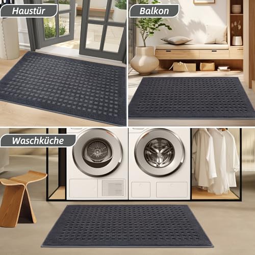 BEQHAUSE Fussmatte Innen, waschbar Fußmatte Innen, rutschfeste Schmutzfangmatte 80x120cm, Teppich Eingangsbereich Innen für Hund, Innenbereich, Haustür, Flur, Dunkelgrau