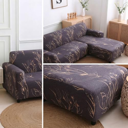 Image of House of Quir Universal Sectional Sofa Covers L - Shape Couch Slipcover 2pcs Stretch Elastic L-Type Chaise Sofa Couch Furniture Protector (Plumb Branch)