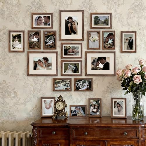 Image of upsimples Picture Frames set of 19, Including 8x10, 5x7, 4x6 Brown Frame