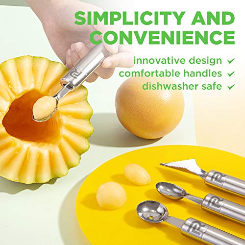 Riveira-Melon-Baller-Scoop-Set-Stainless-Steel-4-Piece-Carving-Knife-Watermelon-Cantaloupe-Scooper-for-Cutting-and-Scooping-Fruit-Melons-Ice-Cream