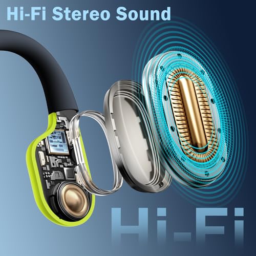 Image of Swimming Headphones-Bone Conduction Headphones, IP68 Waterproof Open Earphones, LiteSurge Bluetooth 5.4 Underwater Sport Earbuds with 32 GB MP3 Memory for Swimming, Marathon-Lime Green