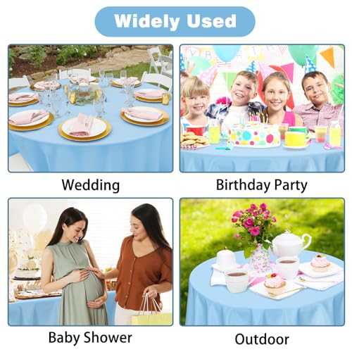 Image of Kopokita 2 Pack Light Blue Round Disposable Plastic Tablecloths 84 inch | Party Table Covers for Birthday, Wedding, Bridal, Baby Shower