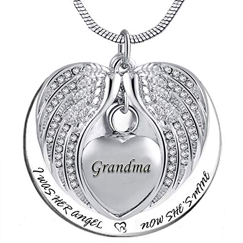 PREKIAR Angel Wing Urn Necklace for Ashes, Heart Cremation Memorial Keepsake Pendant Necklace Jewelry with Fill Kit and Gift Box