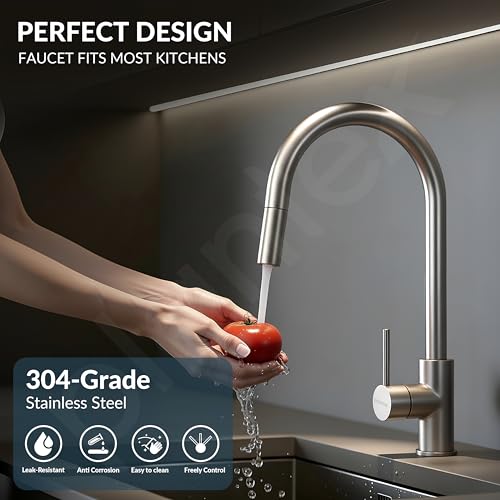 Image of Plantex Pull-Down Kitchen Sink Tap /304 Stainless Steel Sink Tap for Kitchen Basin with 360⁰ Swivel Spout /Kitchen Sink Faucet- (1062, Matt)