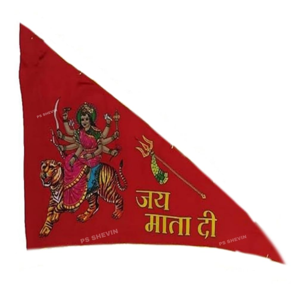 Maa Durga Flag for Home Temple Red Color Jai Mata Di Jhanda Mata Rani Dhwaja Golden Embroidery Flag Dhwaj, Mandir Outdoor/indoor 1 Piece Pack GRE114-image-24