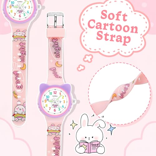 Cat Kids Analog Watch for Girls Boys Toddler, Learning Time and Easy to Read, 30M Waterproof Children Quartz Wristwatches, Cute Telling Time Hand Watch with Cartoon Soft Strap Age 5-122