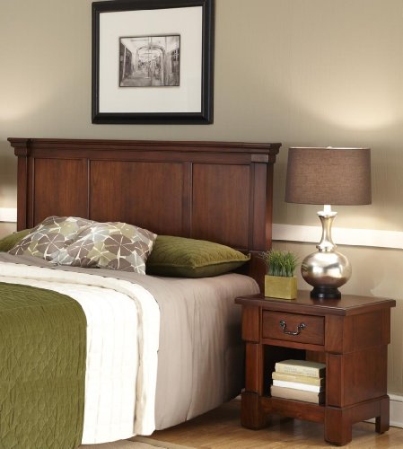 Home Styles Aspen Rustic Cherry Queen Headboard and Nightstand with Raised Panels, Picture Frame Moldings, One Drawer, and an Open Space Storage