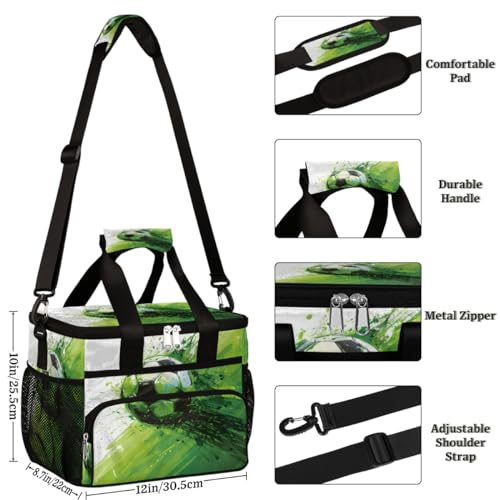 Insulated Picnic Backpack Lunch Box for Women Men Picnic Basket Tote Lunch Bag Picnic Bag Portable Lunch Bags for Picnic, Beach, Work, Trip,Office, Camp Watercolor Soccer