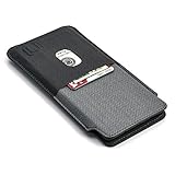 Dockem Wallet Sleeve for Samsung Galaxy Note 8; Synthetic Leather Card Case in Twill Canvas Style; Ultra Slim Professional Executive Smartphone Pouch Cover with 2 Card Holder Slots, Black and Grey