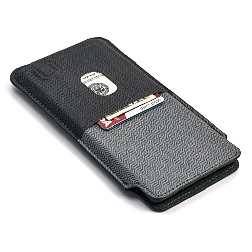 Dockem Wallet Sleeve for Samsung Galaxy Note 8: Synthetic Leather Card Case in Twill Canvas Style: Ultra Slim Professional Executive Smartphone Pouch Cover with 2 Card Holder Slots, Black and Grey