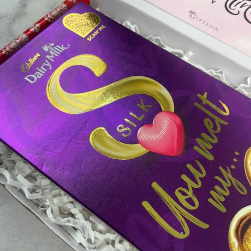 Image of Giftana Valentine's Day Gift Hamper for Him, Dairy Milk Silk Chocolate with Heart Shape Wooden Keychain and Valentines Day Card Gift Set for Girlfriend, Boyfriend, Wife, Husband and Loved One