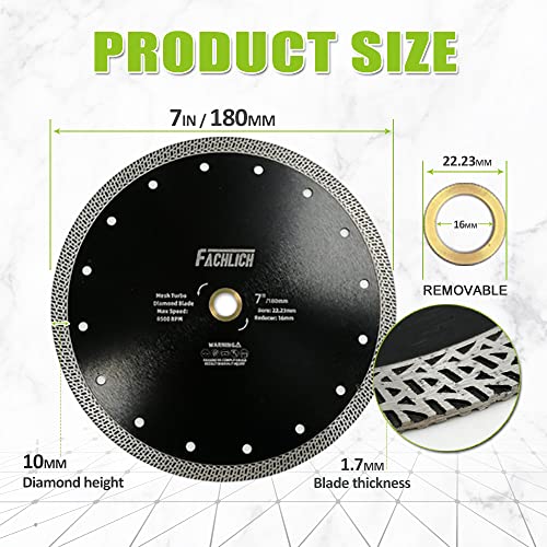 FACHLICH Diamond Cutting Disc,180mm Diamond Saw Blade with Mesh Turbo for Porcelain Tile Ceramic Granite Marble - Image 2