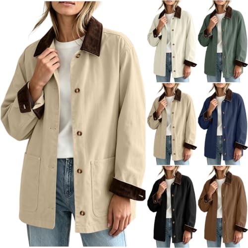 Barn Jackets for Women Casual Button Down Corduroy Collar Utility Coats - image 1