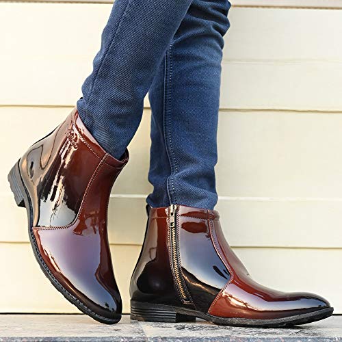 Image of Vellinto Royal Look Shoes for Men ll Casual Shoes for Men ll Patent Leather Zip /Chain Boots for Men