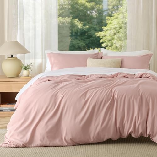 Image of Bedsure Duvet Cover Queen Size, 3Pcs Double Brushed Bedding Set, Blush Pink | For Kids & Adults, 90 inchx90 inch Comforter Cover, Hotel Luxury, All Season, Breathable, Easy Care, Lightweight, Zipper Closure
