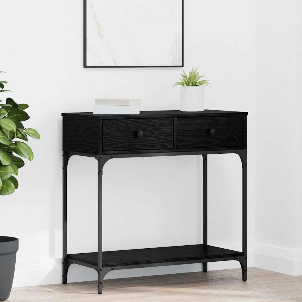 SXZenSpace Console Table Black Oak 75 x 34.5 cm Engineered Wood Hallway Sideboard with Drawer & Shelf Modern Slim Storage Unit for Living Room Bedroom Corridor