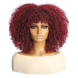 Topcosplay Peluca afro rubia rizada con flequillo para mujer, pelo sintético natural, para disfraz de Halloween (rojo vino)