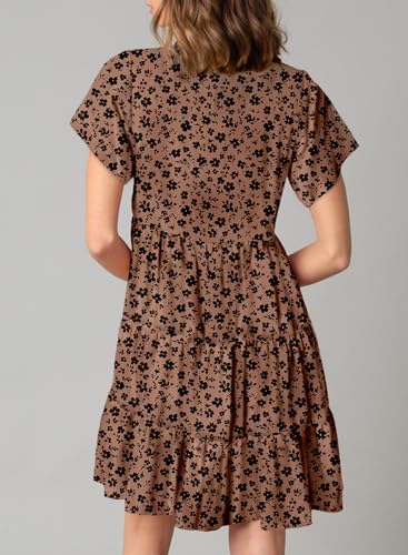 Image of Dokotoo Womens Summer Casual Boho Floral Dresses 2026 V Neck Short Sleeve Sundresses Flowy Swing A-Line Mini Dress