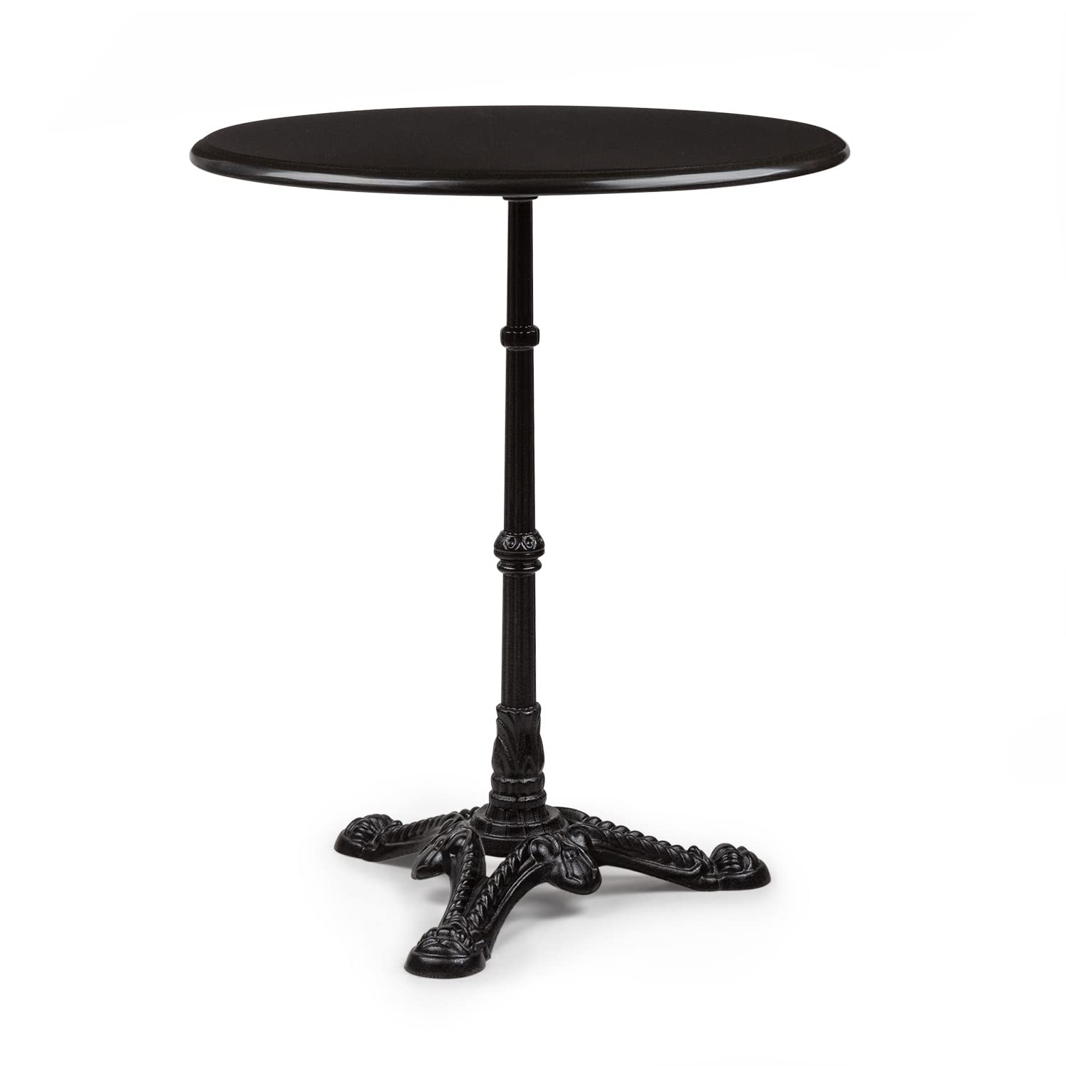 blumfeldt Patras - Mesa de bar con borde decorativo, Mesa de café con base de hierro fundido, Para interior y exterior, Resistente al agua y heladas, Ø 60 cm, Altura 71 cm, Negro