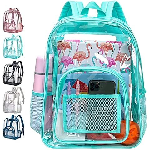 Clear Backpack, Heavy Duty PVC Transparent Bookbag, Waterproof See Through Backpacks for Women - Green Cover