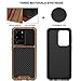 TENDLIN Compatible with Samsung Galaxy S20 Ultra Case Wood Grain with Carbon Fiber Texture Design Leather Hybrid Case Black